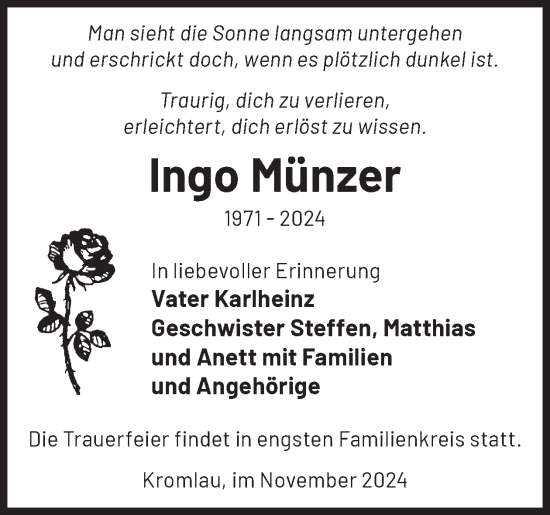 Traueranzeige von Ingo Münzer von WochenKurier