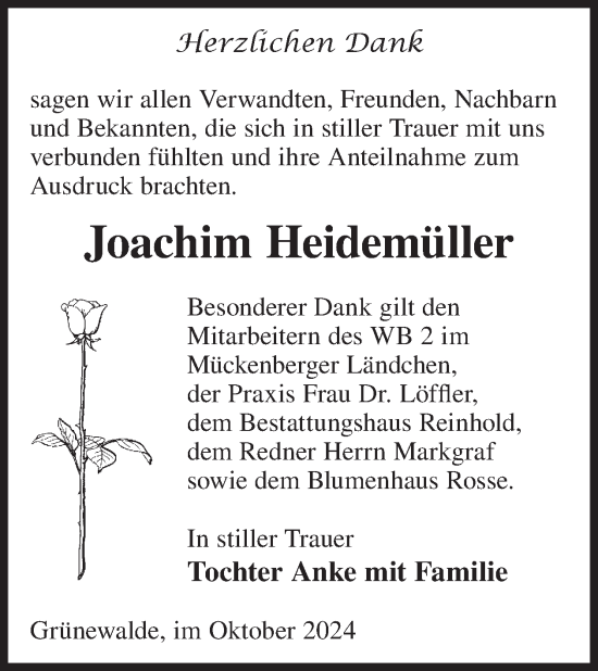 Traueranzeige von Joachim Heidemüller von WochenKurier