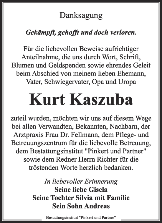 Traueranzeige von Kurt Kaszuba von WochenKurier