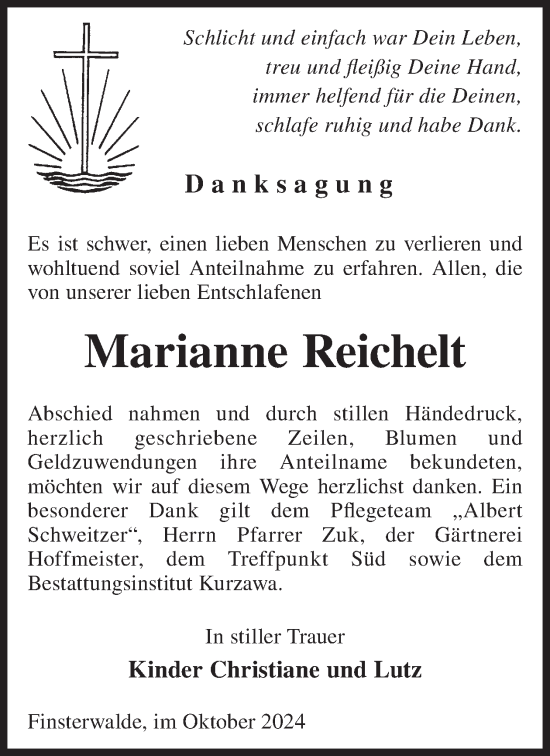 Traueranzeige von Marianne Reichelt von WochenKurier