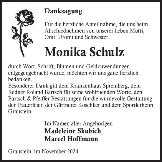 Traueranzeige von Monika Schulz von WochenKurier