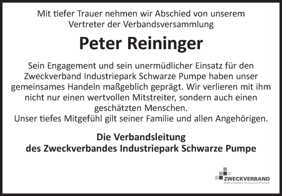 Traueranzeige von Peter Reininger von WochenKurier