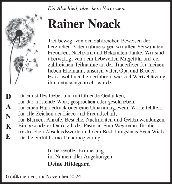 Traueranzeige von Rainer Noack von WochenKurier