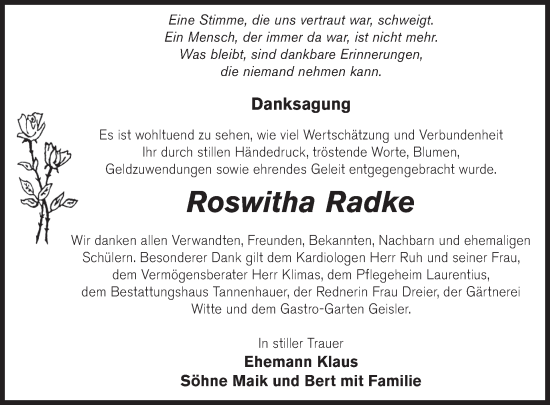 Traueranzeige von Roswitha Radke von WochenKurier