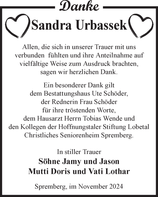 Traueranzeige von Sandra Urbassek von WochenKurier