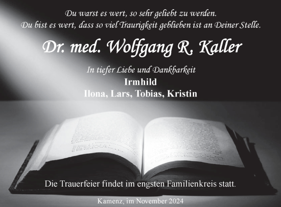 Traueranzeige von Wolfgang Kaller von WochenKurier