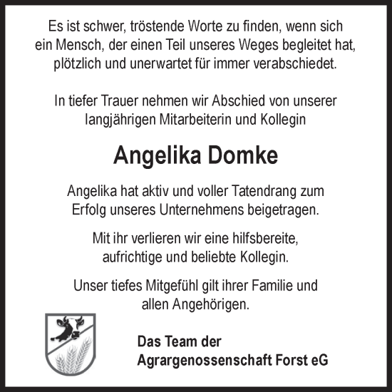 Traueranzeige von Angelika Domke von WochenKurier