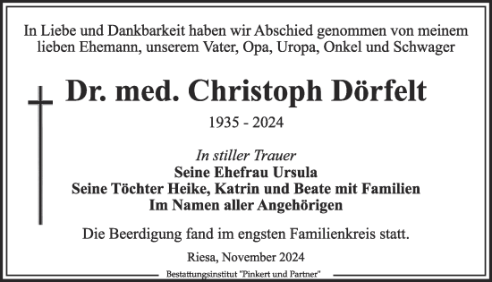 Traueranzeige von Christoph Dörfelt von WochenKurier