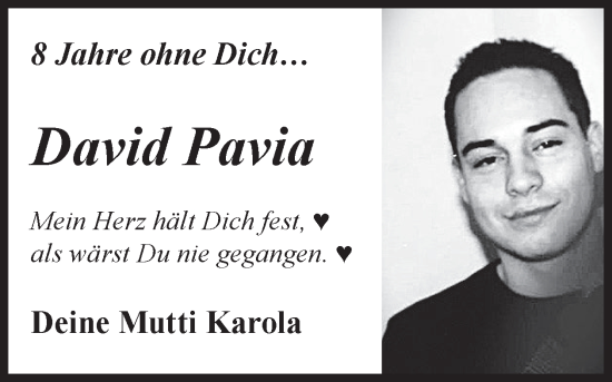 Traueranzeige von David Pavia von WochenKurier