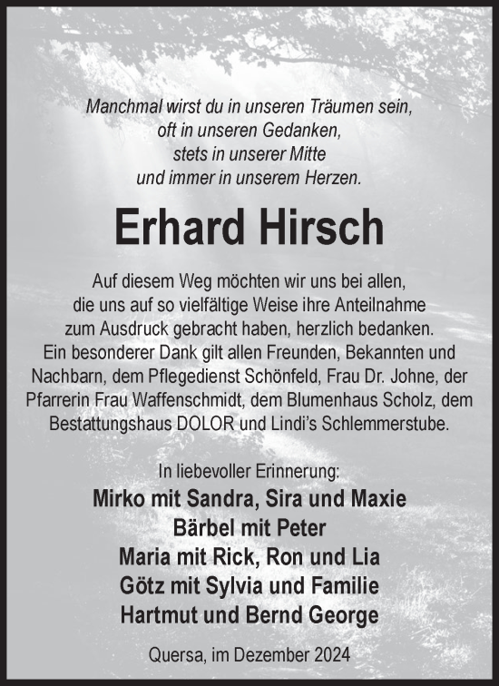 Traueranzeige von Erhard Hirsch von WochenKurier