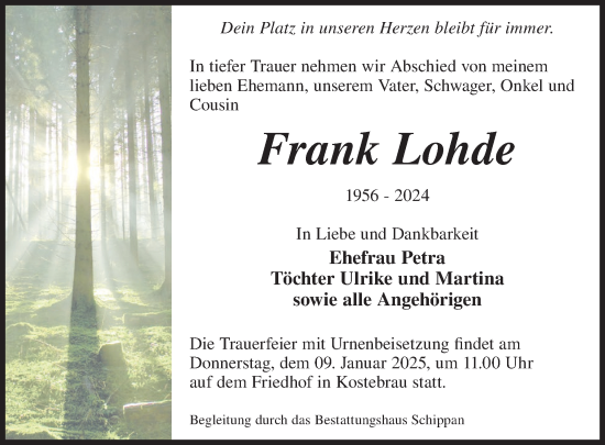 Traueranzeige von Frank Lohde von WochenKurier