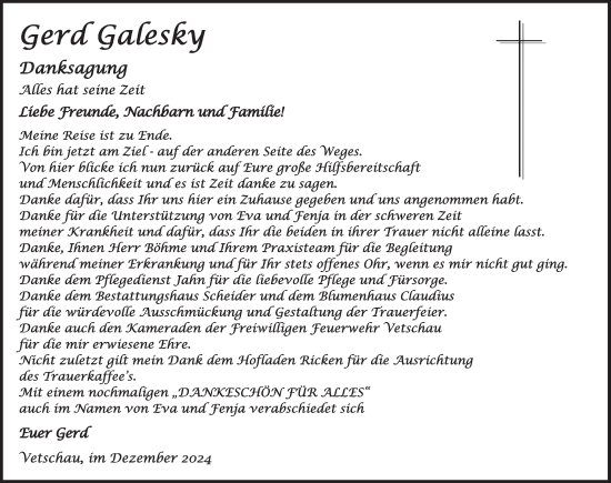 Traueranzeige von Gerd Galesky von WochenKurier