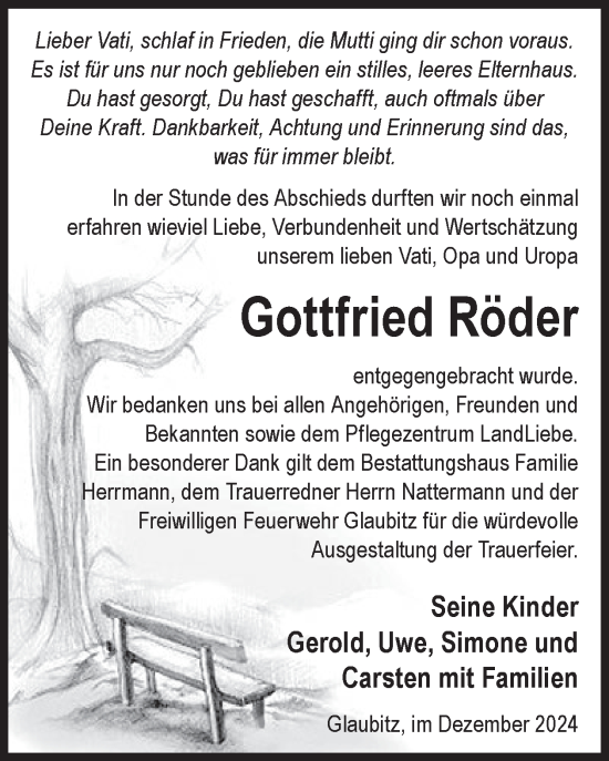 Traueranzeige von Gottfried Röder von WochenKurier