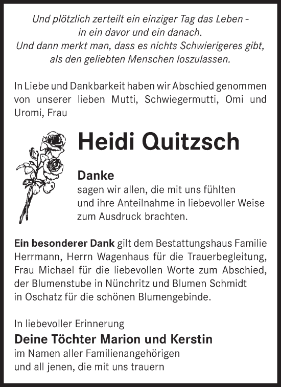 Traueranzeige von Heidi Quitzsch von WochenKurier