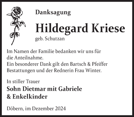 Traueranzeige von Hildegard Kriese von WochenKurier