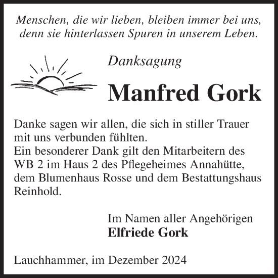 Traueranzeige von Manfred Gork von WochenKurier