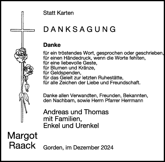 Traueranzeige von Margot Raack von WochenKurier