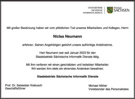 Traueranzeige von Niclas Neumann von WochenKurier