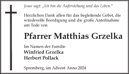 Traueranzeige von Pfarrer Matthias Grzelka von WochenKurier