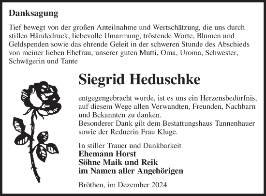 Traueranzeige von Siegrid Heduschke von WochenKurier