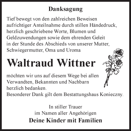 Traueranzeige von Waltraud Wittner von WochenKurier