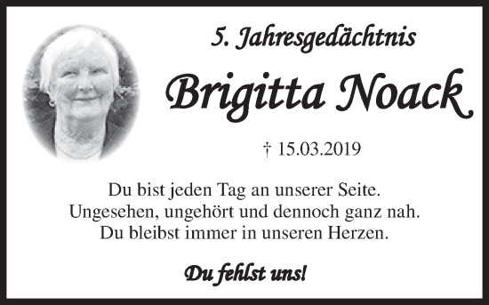 Traueranzeige von Brigitta Noack von WochenKurier