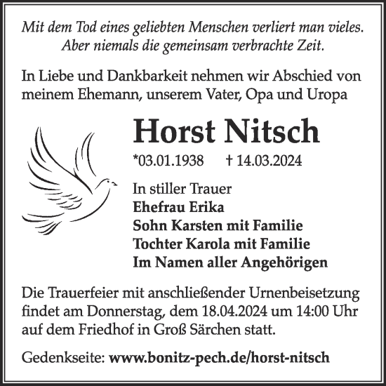 Traueranzeige von Horst Nitsch von WochenKurier