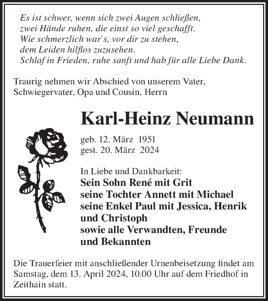 Traueranzeige von Karl-Heinz Neumann von WochenKurier