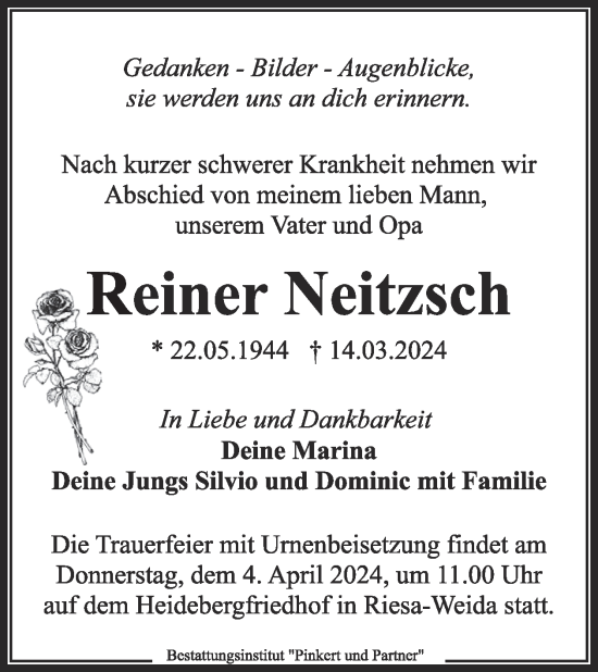 Traueranzeige von Reiner Neitzsch von WochenKurier