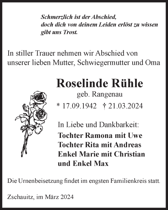 Traueranzeige von Roselinde Rühle von WochenKurier