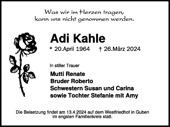 Traueranzeige von Adi Kahle von WochenKurier