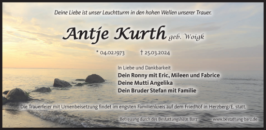 Traueranzeige von Antje Kurth von WochenKurier