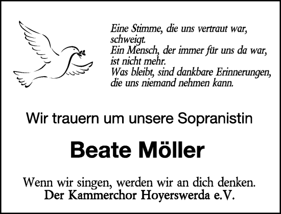 Traueranzeige von Beate Möller von WochenKurier