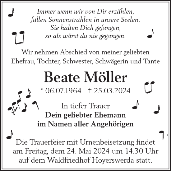 Traueranzeige von Beate Möller von WochenKurier