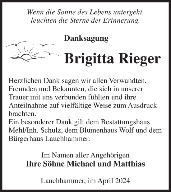 Traueranzeige von Brigitta Rieger von WochenKurier