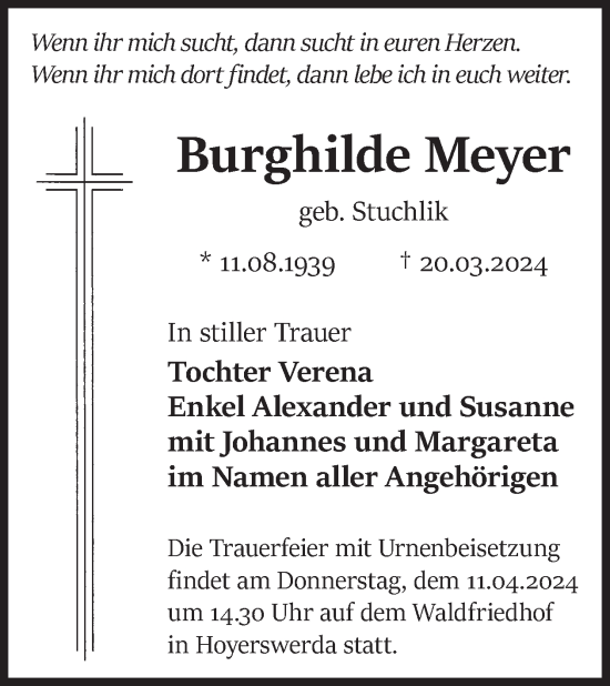 Traueranzeige von Burghilde Meyer von WochenKurier