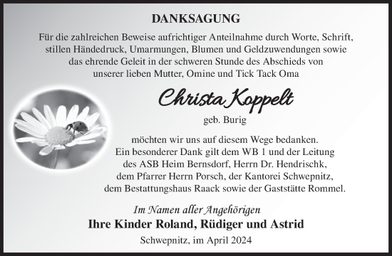 Traueranzeige von Christa Koppelt von WochenKurier