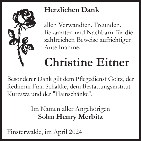 Traueranzeige von Christine Eitner von WochenKurier