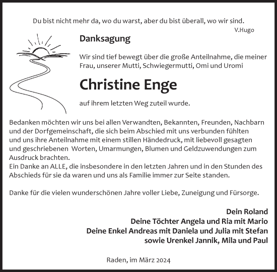 Traueranzeige von Christine Enge von WochenKurier