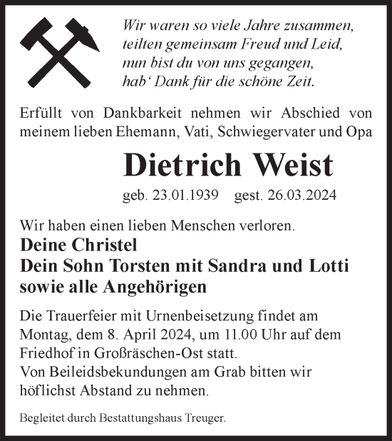 Traueranzeige von Dietrich Weist von WochenKurier