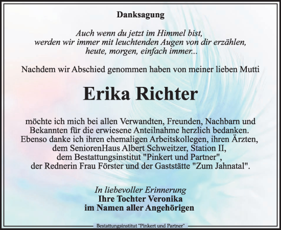 Traueranzeige von Erika Richter von WochenKurier