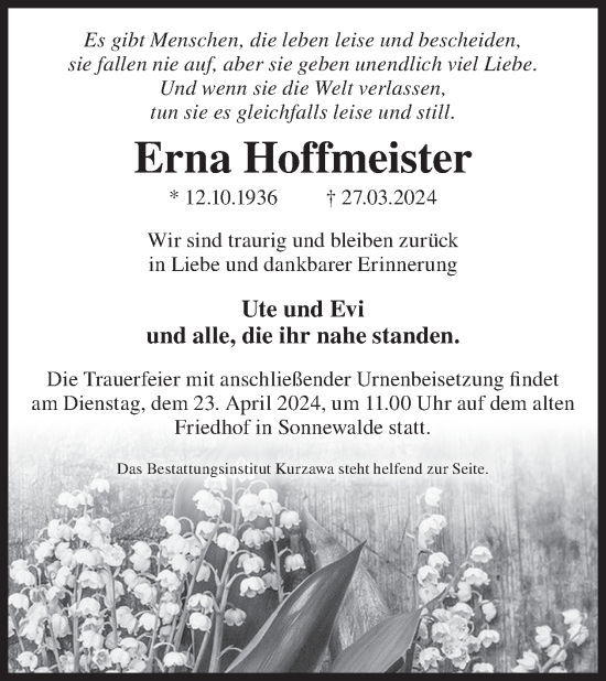 Traueranzeige von Erna Hoffmeister von WochenKurier