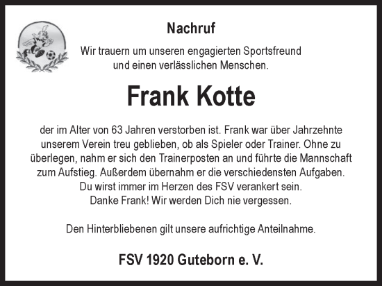 Traueranzeige von Frank Kotte von WochenKurier