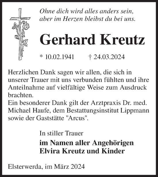 Traueranzeige von Gerhard Kreutz von WochenKurier