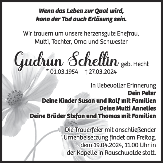 Traueranzeige von Gudrun Schellin von WochenKurier