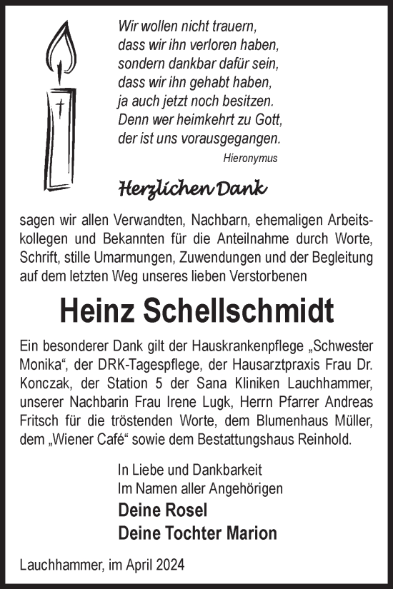 Traueranzeige von Heinz Schellschmidt von WochenKurier