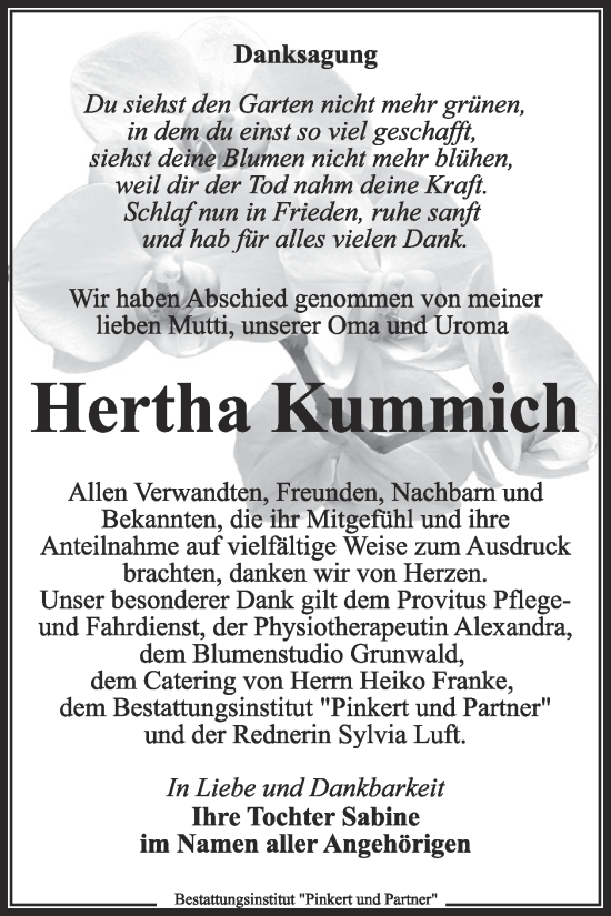 Traueranzeige von Hertha Kummich von WochenKurier