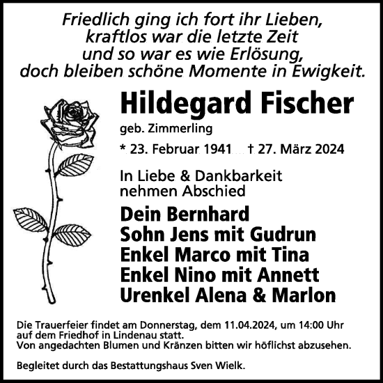 Traueranzeige von Hildegard Fischer von WochenKurier