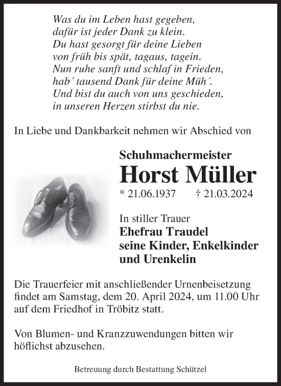 Traueranzeige von Horst Müller von WochenKurier