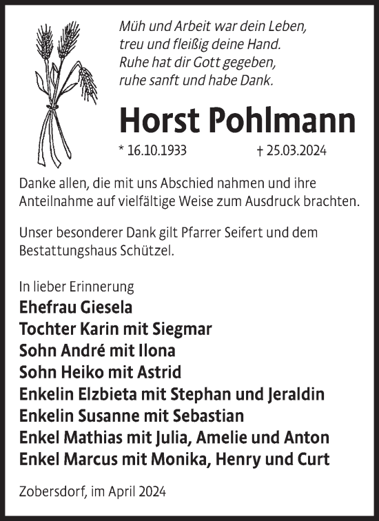 Traueranzeige von Horst Pohlmann von WochenKurier